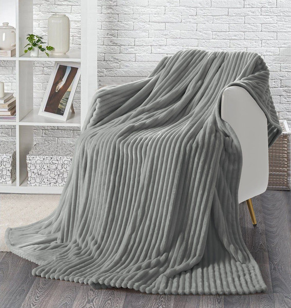 Изображение товара Плед Бояртекс Велсофт Серый графит Полоса (Л) 16-0000 (150х200)