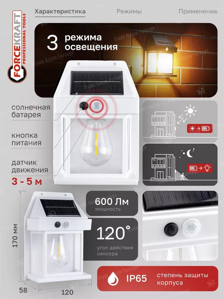 Изображение товара Набор бра уличных ForceKraft FK-WL6009 (62141), (3шт, белый)