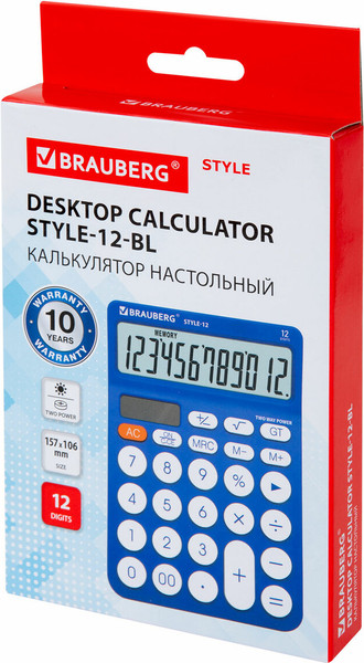 Изображение товара Калькулятор Brauberg Style 12-BL / 272966 (синий)