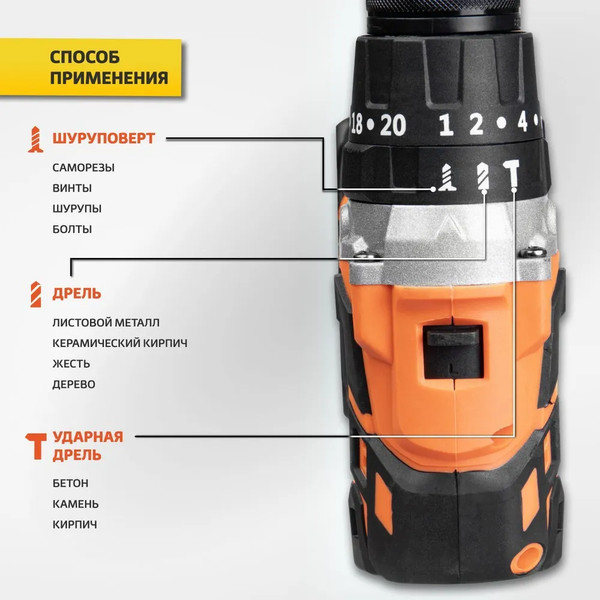 Изображение товара Аккумуляторная дрель-шуруповерт Helios 21V 6A 120 Нм / HS-CJ-1001