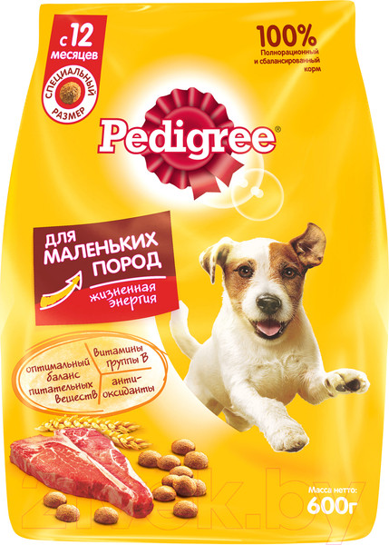 Изображение товара Сухой корм для собак Pedigree C говядиной и рисом с овощами для маленьких пород (600г)