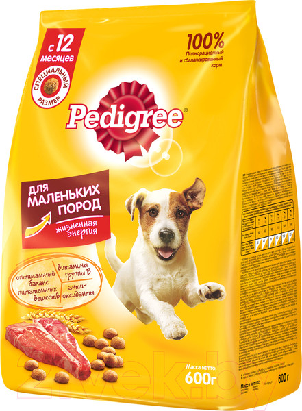 Изображение товара Сухой корм для собак Pedigree C говядиной и рисом с овощами для маленьких пород (600г)