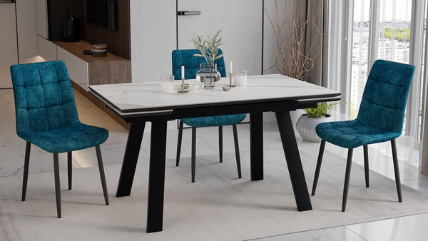 Изображение товара Обеденный стол ТриЯ Дэкстон Тип 1 / 264172 (черный муар/керамика матовая белый мрамор)