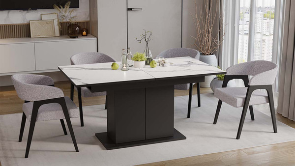 Изображение товара Обеденный стол ТриЯ Детройт Тип 3 раздвижной / 272471 (черный/белый мрамор)