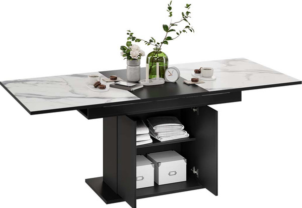 Изображение товара Обеденный стол ТриЯ Детройт Тип 3 раздвижной / 272471 (черный/белый мрамор)