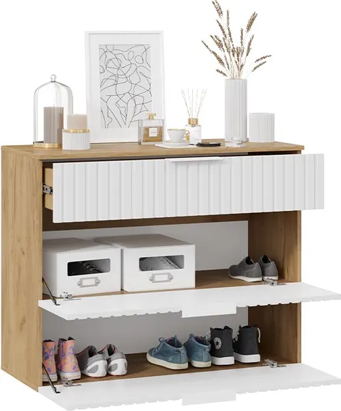 Изображение товара Секция в прихожую ТриЯ Хилтон №3 / 251047 (дуб крафт золотой/белый матовый)