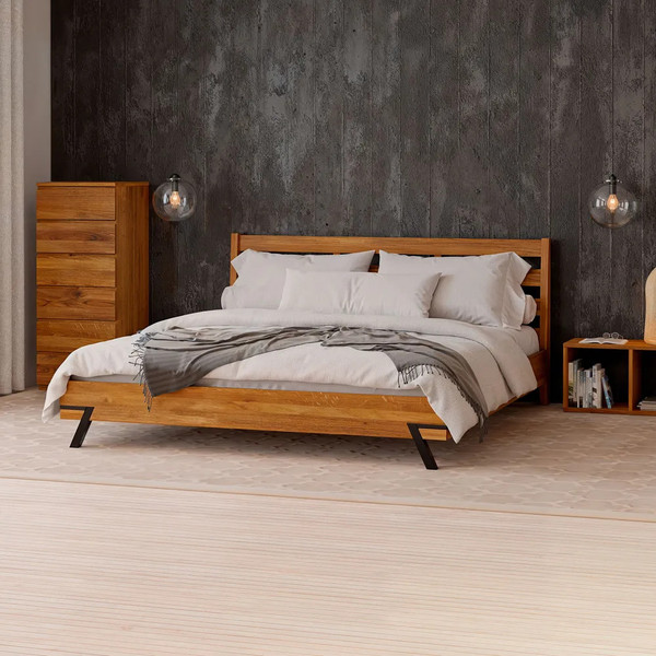 Изображение товара Двуспальная кровать Dipriz Flevers 200 / Д.83181.1 (дуб/c элементами металла/натур с настилом)