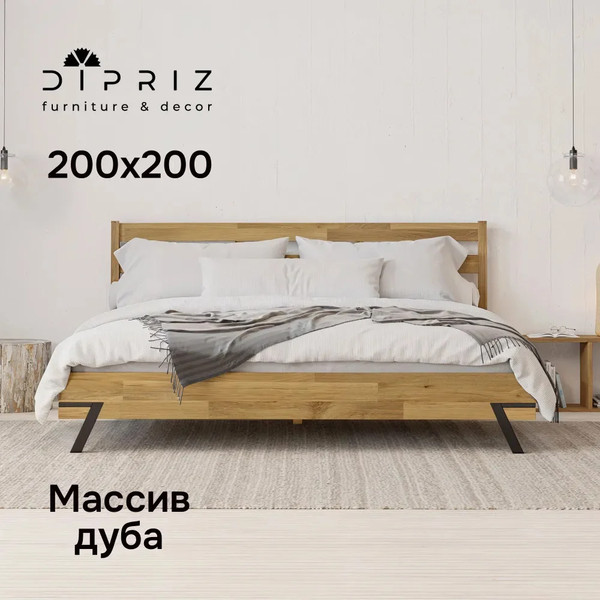 Изображение товара Двуспальная кровать Dipriz Flevers 200 / Д.83181.1 (дуб/c элементами металла/натур с настилом)