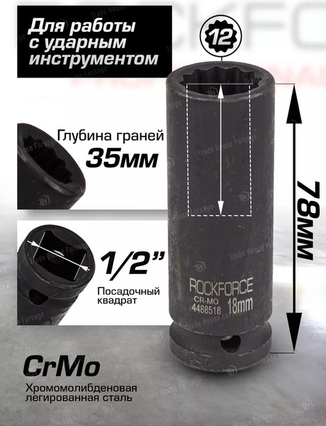 Изображение товара Головка слесарная RockForce RF-4488518 (54972)