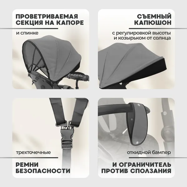Изображение товара Трехколесный велосипед с ручкой Bubago Dragon / BG 161-3 (темно-серый)