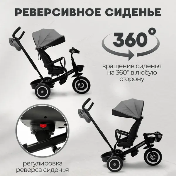 Изображение товара Трехколесный велосипед с ручкой Bubago Dragon / BG 161-3 (темно-серый)