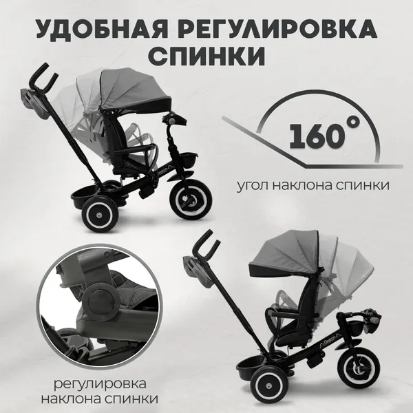Изображение товара Трехколесный велосипед с ручкой Bubago Dragon / BG 161-3 (темно-серый)