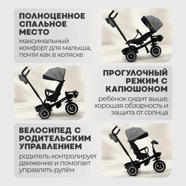 Изображение товара Трехколесный велосипед с ручкой Bubago Dragon / BG 161-3 (темно-серый)