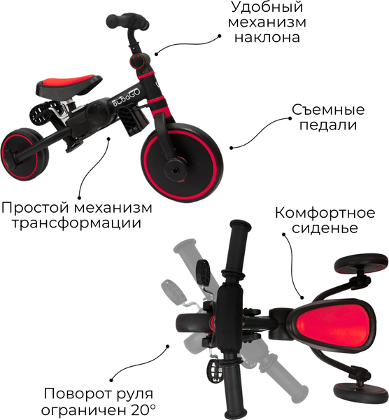 Изображение товара Трехколесный велосипед с ручкой Bubago Flint / BG-FPY-109-9 (черный/красный)