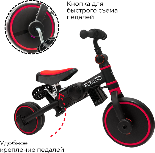 Изображение товара Трехколесный велосипед с ручкой Bubago Flint / BG-FPY-109-9 (черный/красный)