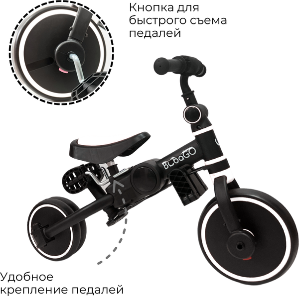 Изображение товара Трехколесный велосипед с ручкой Bubago Flint / BG-FPY-109-10 (черный/белый)