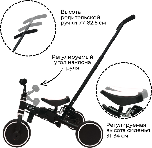 Изображение товара Трехколесный велосипед с ручкой Bubago Flint / BG-FPY-109-10 (черный/белый)