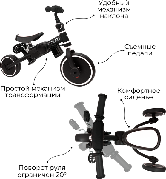 Изображение товара Трехколесный велосипед с ручкой Bubago Flint / BG-FPY-109-10 (черный/белый)