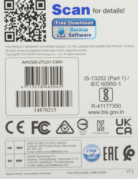 Изображение товара Внешний жесткий диск A-data HV320 2Tb (AHV320-2TU31-CWH)