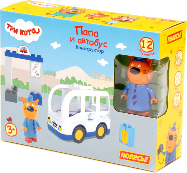 Изображение товара Конструктор Полесье Макси Три кота. Папа и автобус / 77278 (12эл)