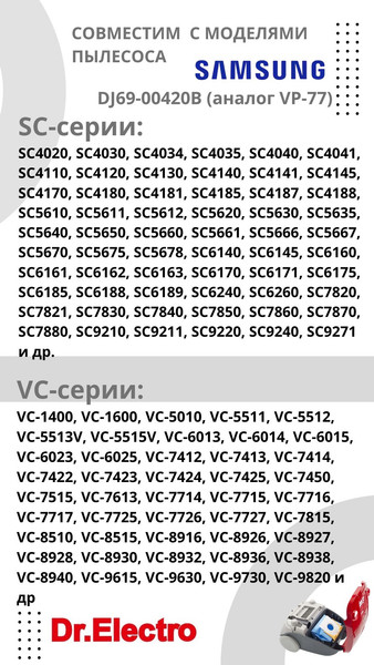 Изображение товара Пылесборник для пылесоса Dr.Electro Samsung / VP-77