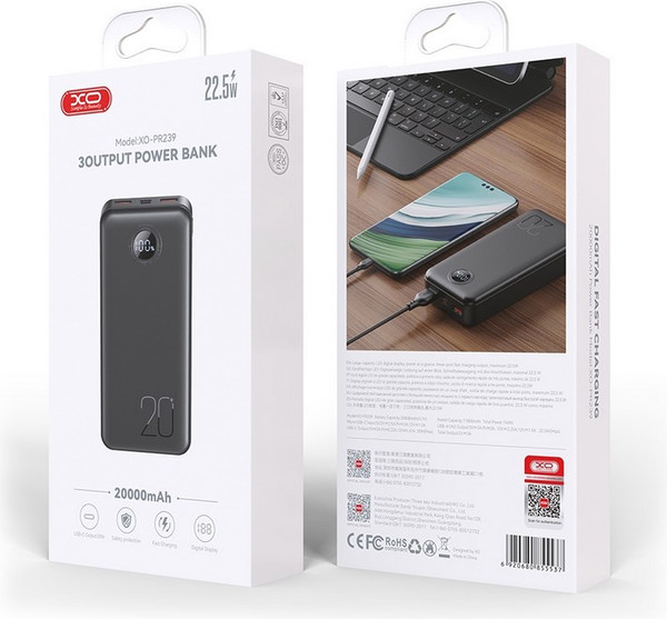 Изображение товара Портативное зарядное устройство XO 20 000 мАч USB-C 20W/USB-A 22.5W PR239