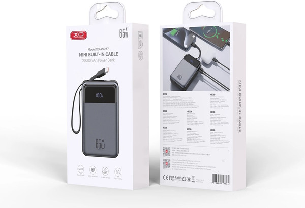 Изображение товара Портативное зарядное устройство XO 65W с дисплеем 20000 мАч PR267