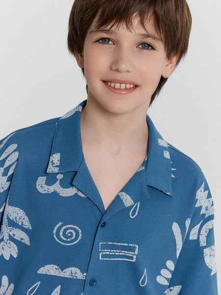 Изображение товара Рубашка детская Mark Formelle 113445 (р.128-64, узоры на пепельно-синем)
