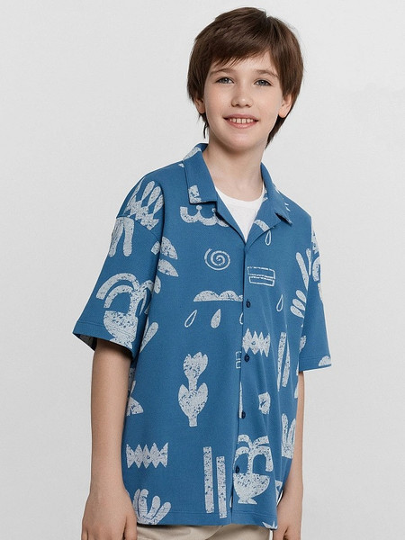 Изображение товара Рубашка детская Mark Formelle 113445 (р.128-64, узоры на пепельно-синем)