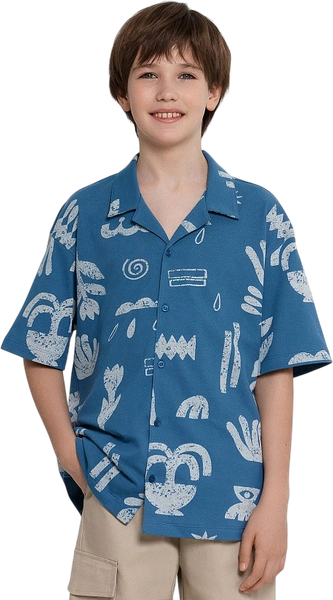 Изображение товара Рубашка детская Mark Formelle 113445 (р.134-68, узоры на пепельно-синем)