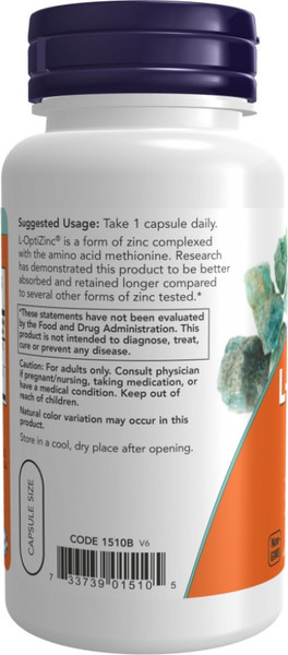 Изображение товара Комплексная пищевая добавка NOW Foods L-Optizinc 30mg (100капсул)