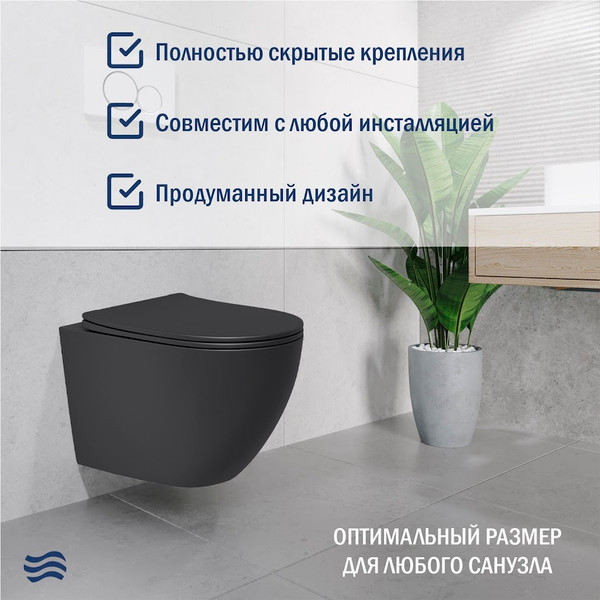 Изображение товара Унитаз подвесной Lauter Augsburg с жестким сиденьем Soft Close / 21109EC (черный матовый, скрытое крепление)