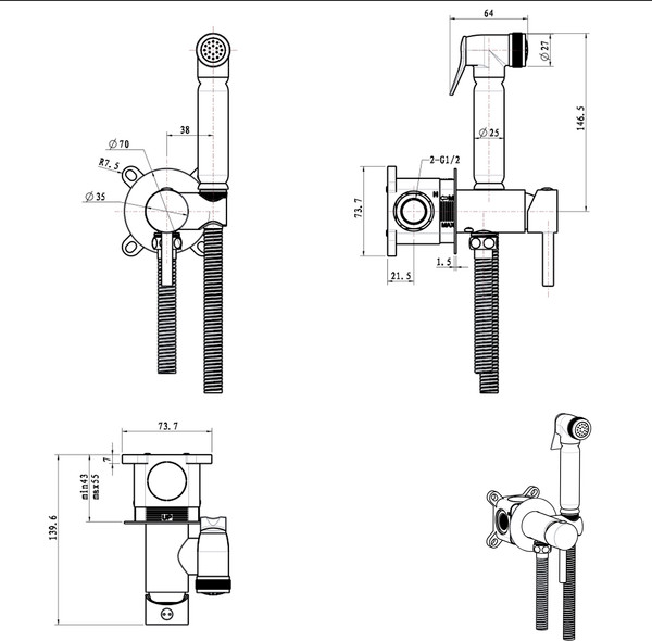 Изображение товара Гигиенический душ со смесителем Lauter Jet 21TZ231CH