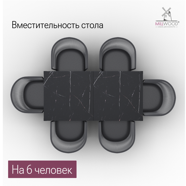 Изображение товара Стол садовый Millwood Сеул Керамогранит 160.5х80.5х75 (мрамор неро/металл черный)