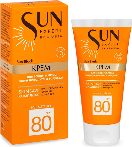 Изображение товара Крем солнцезащитный Krassa Sun Expert SPF 80 для защиты лица, зоны декольте и татуажа (50мл)