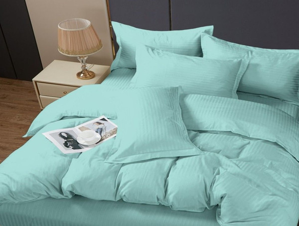 Изображение товара Комплект постельного белья PANDORA №1х1 12-5410 Светлая бирюза (N) Семейный (микрофибра-страйп)