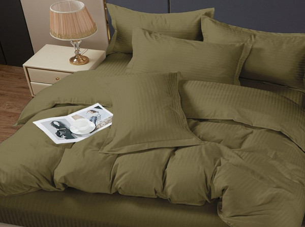 Изображение товара Комплект постельного белья PANDORA №1х1 17-0627 Оливковый (N) Евро-стандарт (микрофибра-страйп)