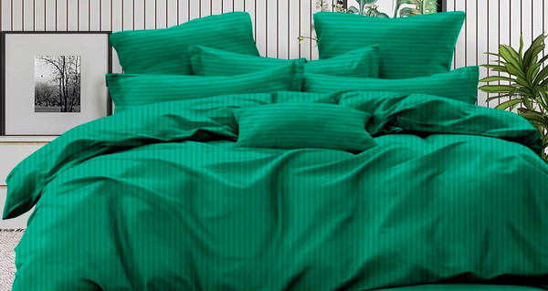 Изображение товара Комплект постельного белья PANDORA №1х1 17-5734 Изумруд (N) 2.0 с европростыней (микрофибра-страйп)
