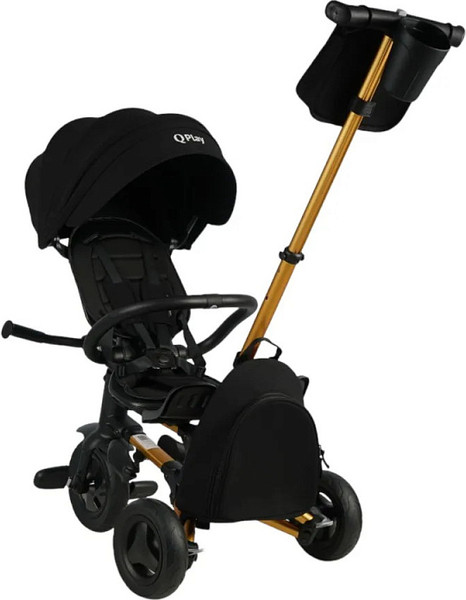 Изображение товара Трехколесный велосипед с ручкой QPlay Rider Sl / S700-17 (черный/золото)