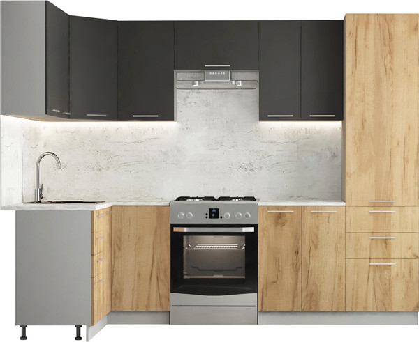 Изображение товара Кухонный гарнитур Артём-Мебель София СН-114 без стекла ДСП 1.4х2.7 (дуб крафт золотой/серый графит)