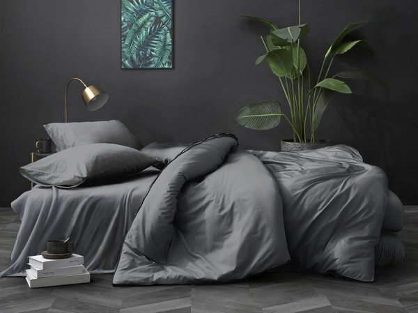 Изображение товара Комплект постельного белья LUXOR Графит (N) 2.0 с европростыней (поплин гл/кр)