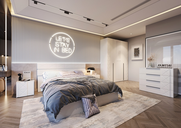 Изображение товара Комплект мебели для спальни Мебель-КМК Агата 1 КМК 1058 (белый текстурный/дуб полярный)