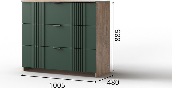 Изображение товара Комод Мебель-КМК 3Я Герта КМК 0979.17 (дуб веллингтон/SAT 22 зеленый мат)