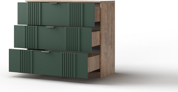 Изображение товара Комод Мебель-КМК 3Я Герта КМК 0979.17 (дуб веллингтон/SAT 22 зеленый мат)