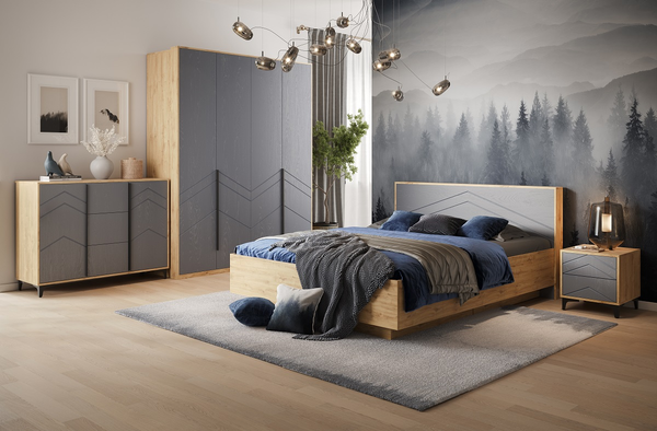 Изображение товара Комплект мебели для спальни Мебель-КМК Тиана 1 КМК 1071 (дуб наварра/графит)