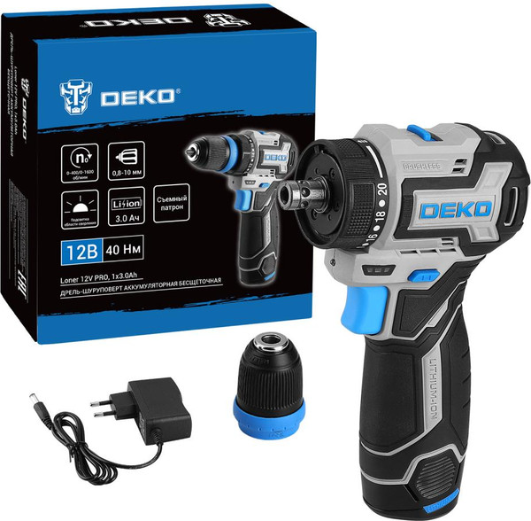 Изображение товара Аккумуляторная дрель-шуруповерт Deko Loner 12V PRO / 085-1121
