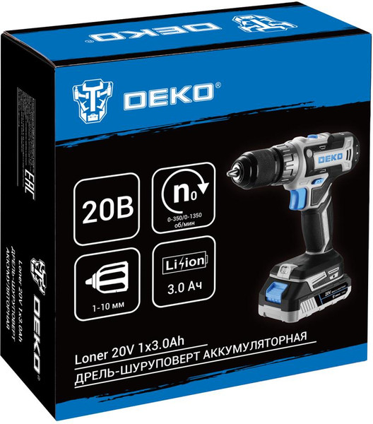 Изображение товара Аккумуляторная дрель-шуруповерт Deko Loner 20V / 085-1006