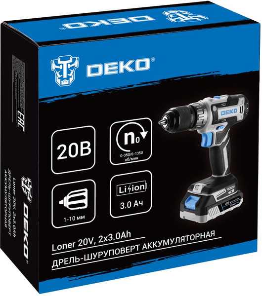 Изображение товара Аккумуляторная дрель-шуруповерт Deko Loner 20V / 085-1005