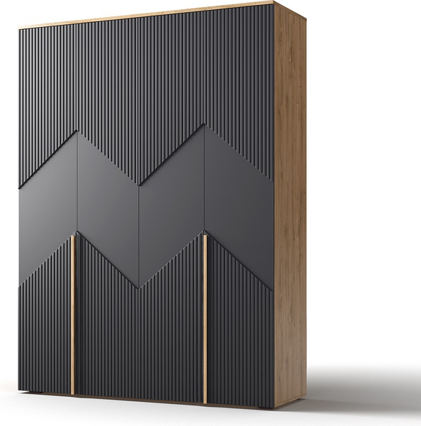 Изображение товара Комплект мебели для спальни Мебель-КМК Оливия 1 КМК 1024 (дуб наварра/MDP 46 шагрень черная)