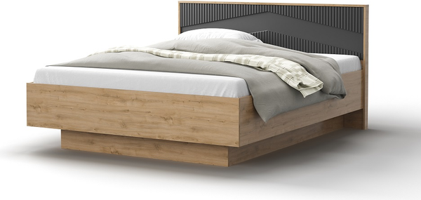 Изображение товара Комплект мебели для спальни Мебель-КМК Оливия 1 КМК 1024 (дуб наварра/MDP 46 шагрень черная)